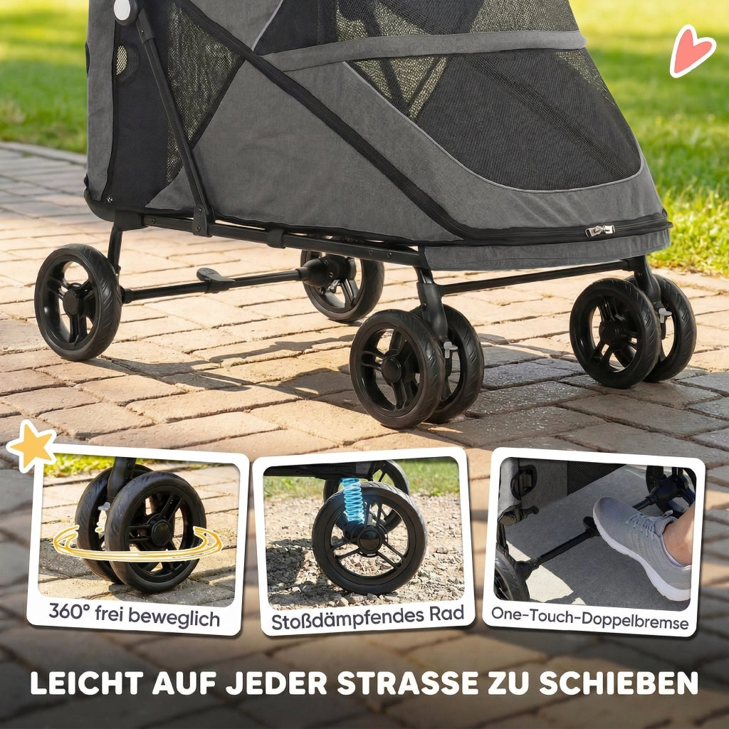 Carrello per Cani Pieghevole per Cani Grandi ¨C zephmum ¨C Grigio 360¡ã Ruote Girevoli