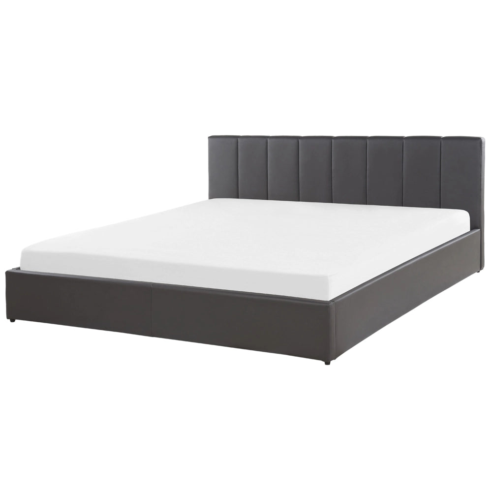 Letto contenitore Rivestimento in ecopelle grigia 180 x 200 cm con testiera a doghe