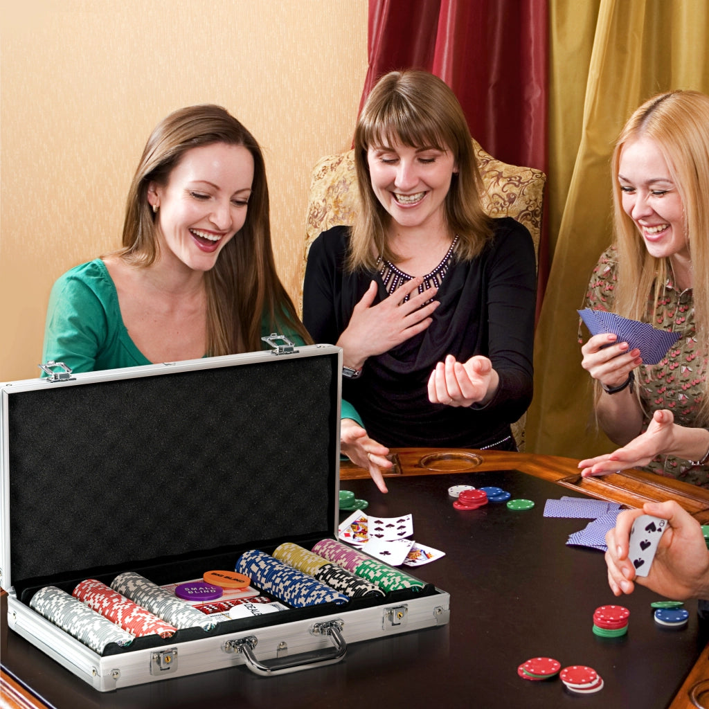 Set Poker Completo con Valigetta Argento 500 Fiches e Tappeto per 9-10 Giocatori Robusto e Portatile