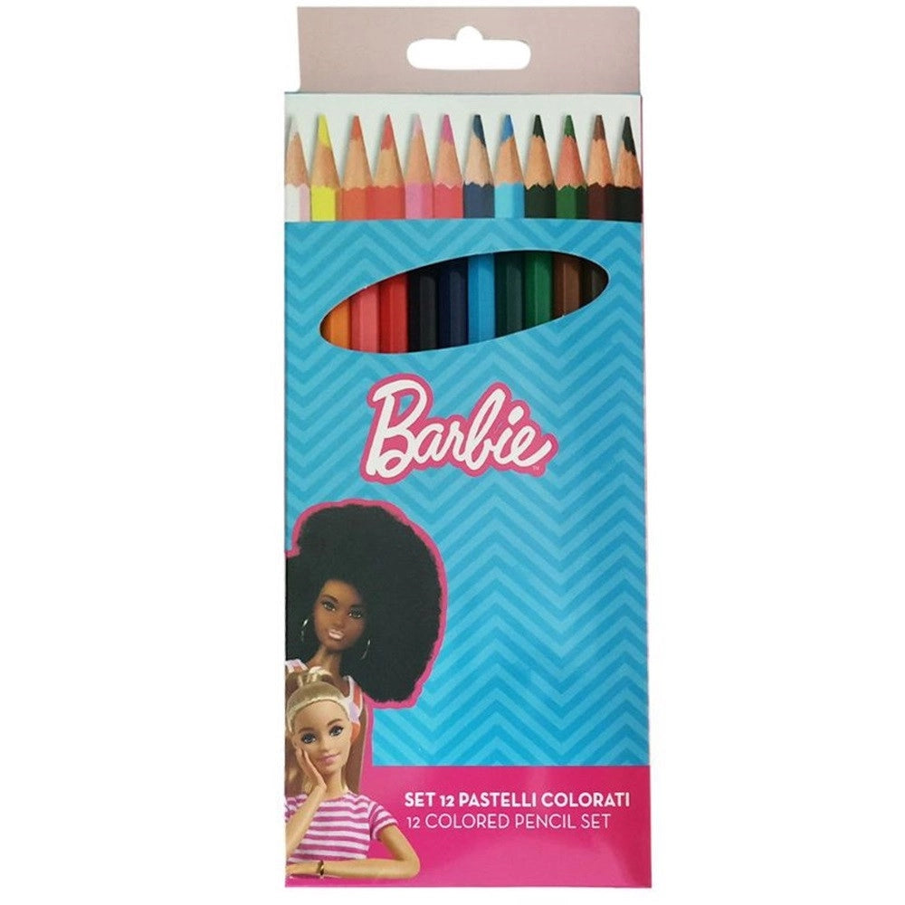 Trade Shop - Set 12 Pastelli Matite Colorate Colori Barbie Disegno Scuola Bambine Cancelleria 955678 -