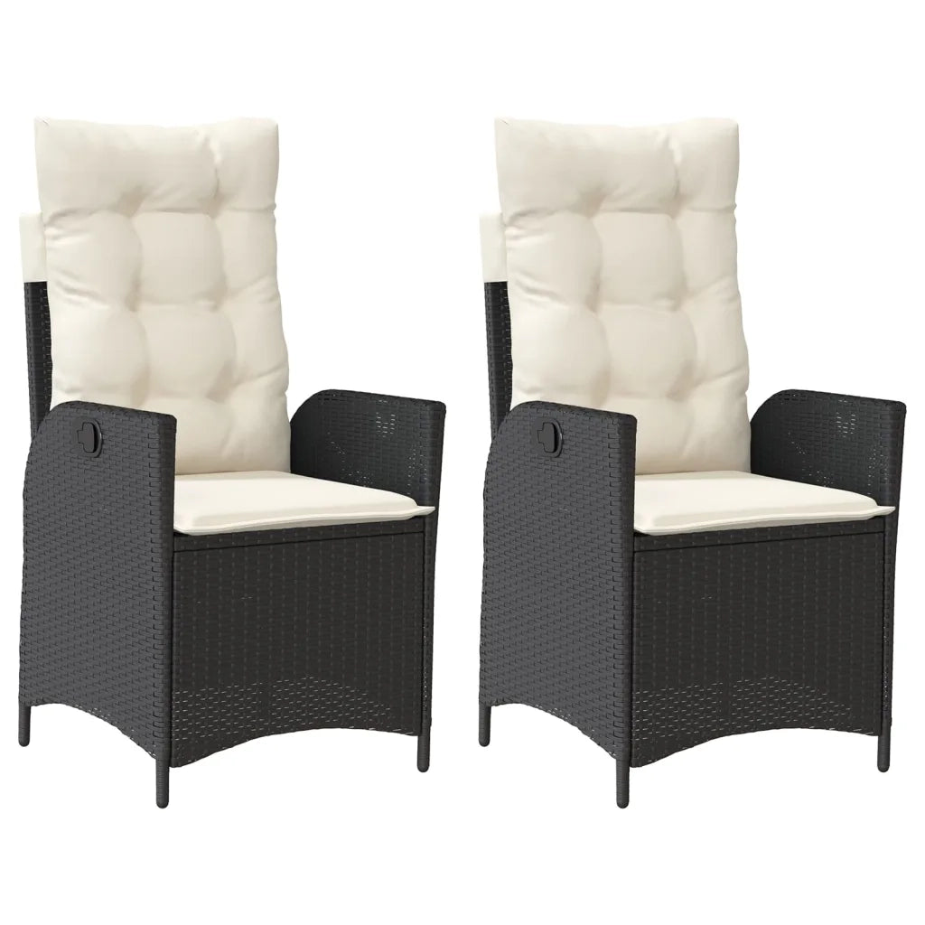 Sedie Reclinabili da Giardino 2 pz con Cuscini Nero Polyrattan 365264