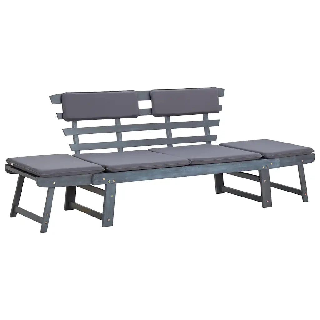 Panca da Giardino Cuscini 2-in-1-Sgabello-Panca da esterno 190cm Massello d'Acacia Grigio