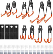 Hanger per parete e cavi di sostegno per garage - 10 pezzi di hanger per parete e 4 pezzi di cavi di sostegno - Arancione - Hanger a doppia testa - Carico pesante - Con viti - Hanger per apparecchi - Multifunzione - Organizzatore per cavi di scala e sedia