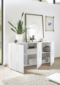 Madia Moderna 3 Ante Design a Scacchi Modello Dama 181x42x84 cm Bianco Lucido