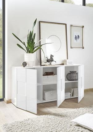 Madia Moderna 3 Ante Design a Scacchi Modello Dama 181x42x84 cm Bianco Lucido