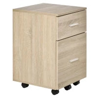 Mobile per Ufficio Mobile per Archiviazione 2 Cassetti 5 Ruote in Pannello di Particelle, 39,5 x 39 x 58,5 cm Rovere