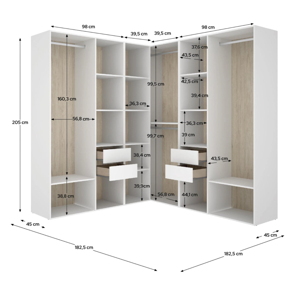 Armadio Camera da Letto Yancy, Guardaroba Grande Modulabile, 186x205h cm Bianco