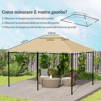 Tetto di Ricambio 4x3 m per Gazebo Anti UV con Presa d'Aria in Poliestere Cachi