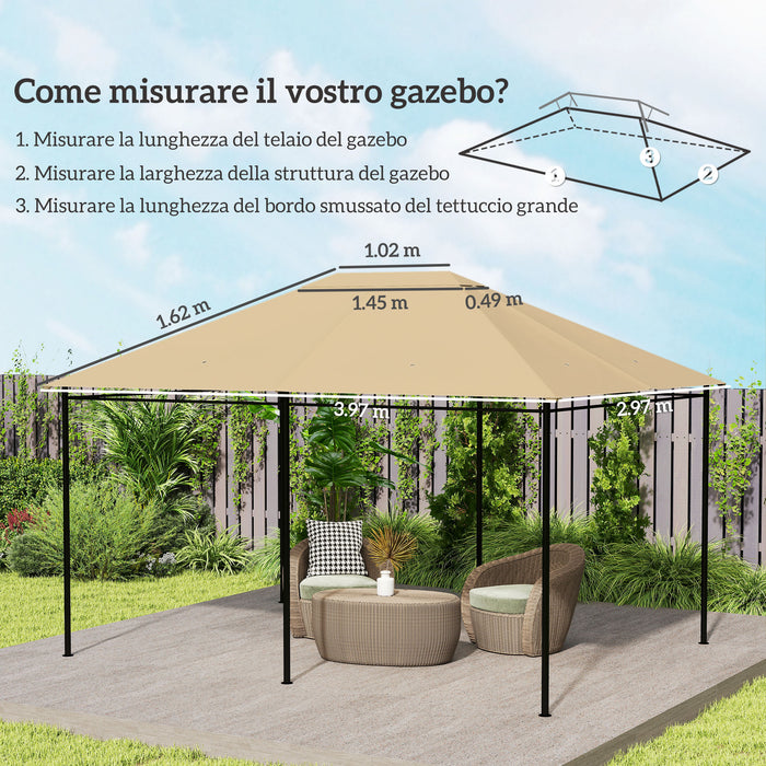 Tetto di Ricambio 4x3 m per Gazebo Anti UV con Presa d'Aria in Poliestere Cachi