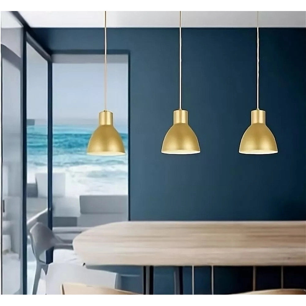 Trade Shop - Lampadario A Sospensione E27 Ferro Paralume Moderno Contemporaneo Campanella Oro Bianco 33276 -