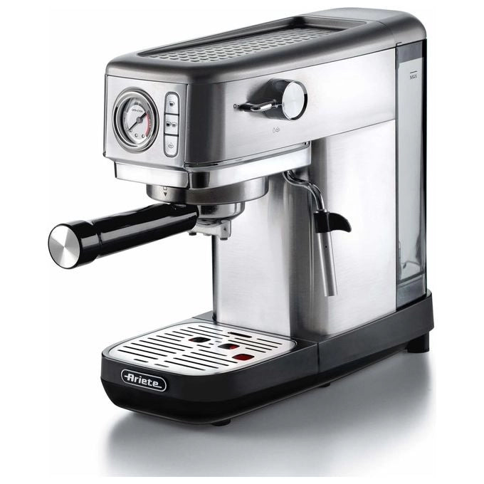 Ariete 1381 Macchina da caffè con manometro, compatibile con caffè in polvere e cialde ESE, 1300 W, Capacità 1,1 L, 15 bar di pressione, Filtro 1 o 2 tazze, Dispositivo Cappuccino, Silver