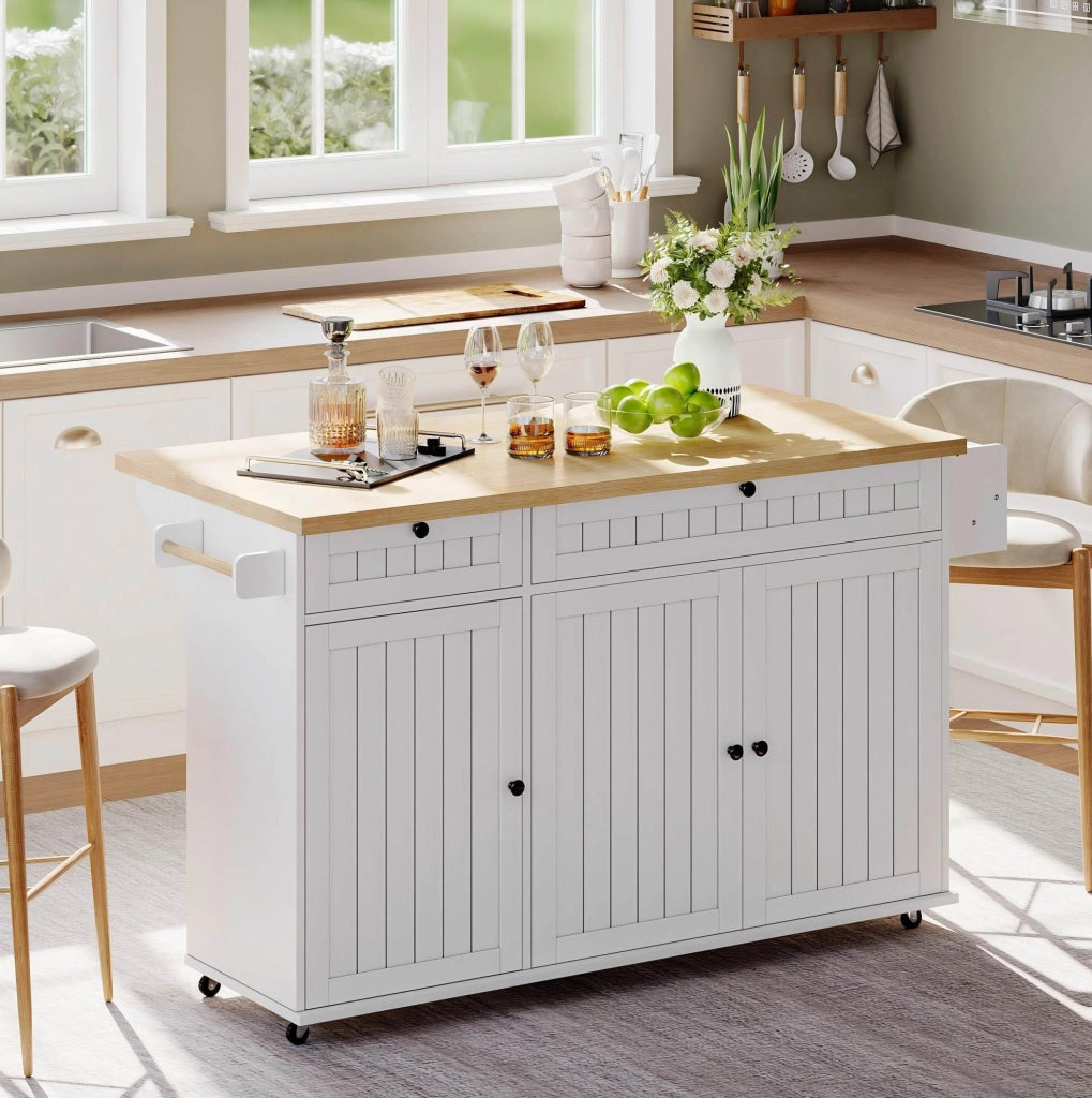 Isola cucina mobile con piano pieghevole e cassetti