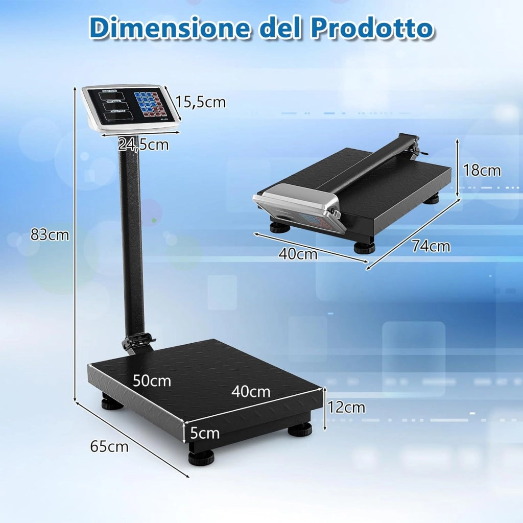 Bilancia Digitale a Piattaforma 300 kg, Bilancia a Pavimento con Calcolatrice Integrata, Conversione Unità LB/KG, per Negozio Azienda Fabbrica