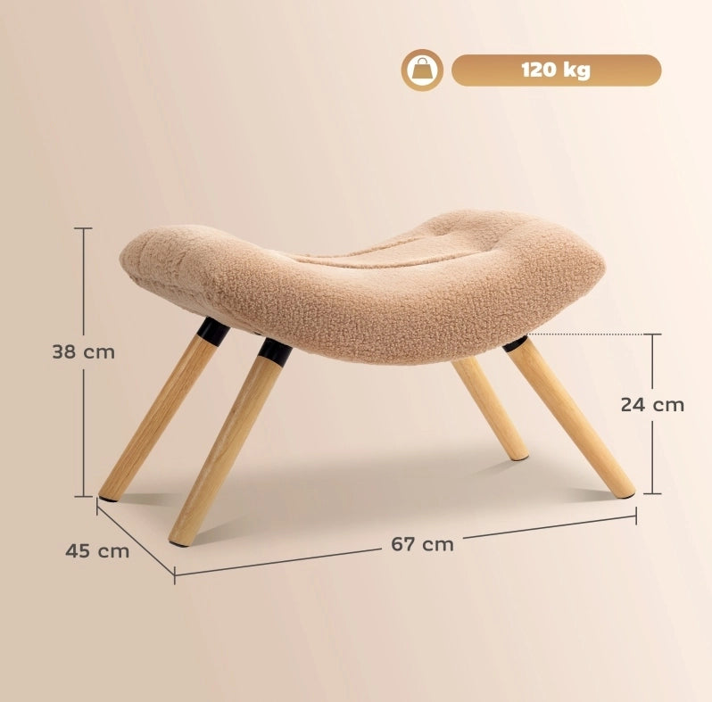 Pouf imbottito marrone con gambe in legno