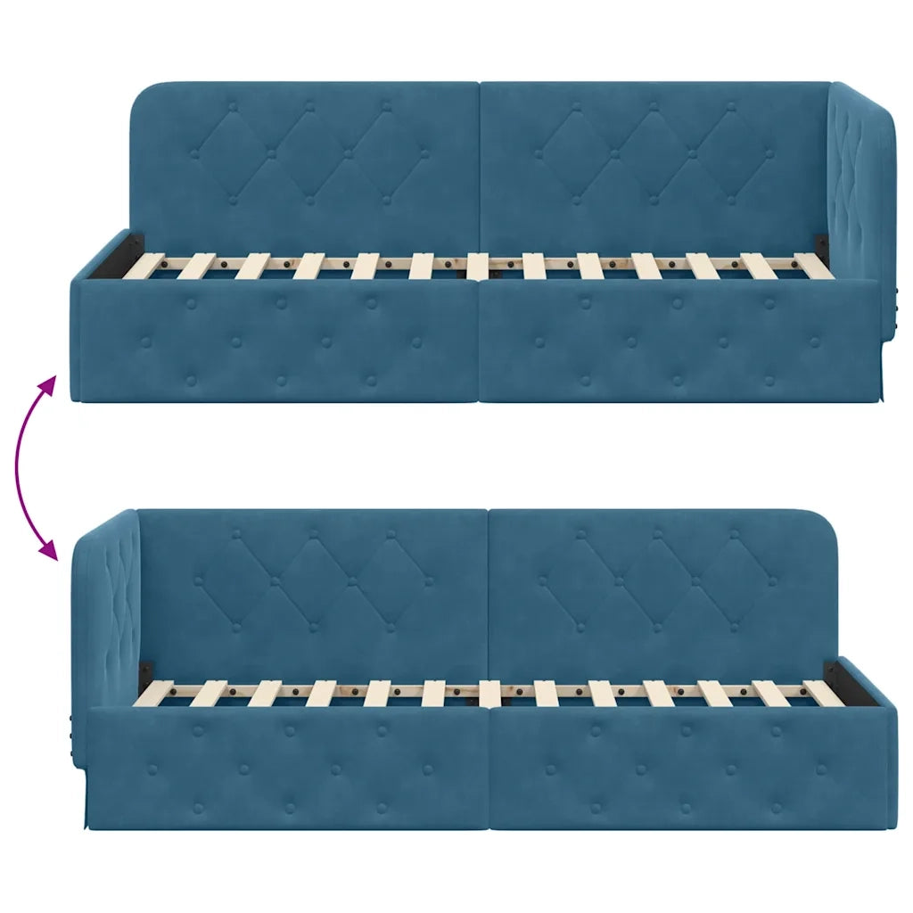 Letto singolo | Letto per adulti | Cornice del letto ad angolo Blu 80 x 200 cm Velluto
