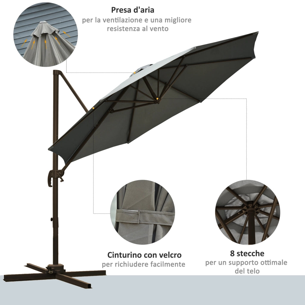 Ombrellone da Giardino a Manovella ¨C zephmum ¨C Grigio ?2.95x2.5 m