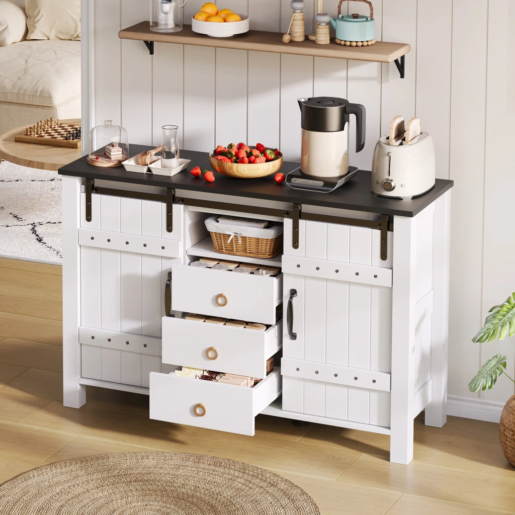CREDENZA 120x40x80 cm in MDF bianco con 2 porte scorrevoli e 3 cassetti