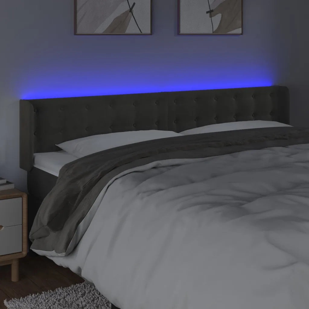 Testiera a LED Grigio Scuro 163x16x78/88 cm in Velluto