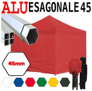 Gazebo 3x3 m rosso pieghevole alluminio piantone esagonale 45mm portatile estendibile richiudibile estensibile acciaio con laterali per fiere eventi stand chiosco tenda tendone mercato mercatino