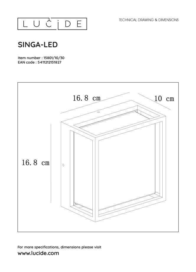 Applique esterna Lucide Singa LED 9,6W 2700K nera