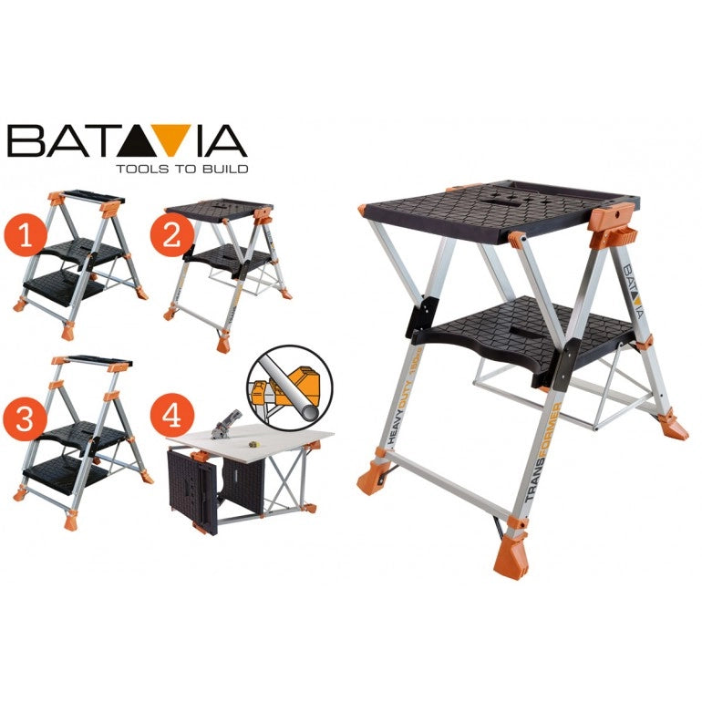 BATAVIA Banco da lavoro 4 in 1 e scala a pioli TRANSFORMER | Regolabile