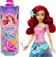 Disney Princess - Ariel Spin & Reveal, set con bambola e 11 sorprese da scoprire, 5 accessori e 5 adesivi inclusi, look