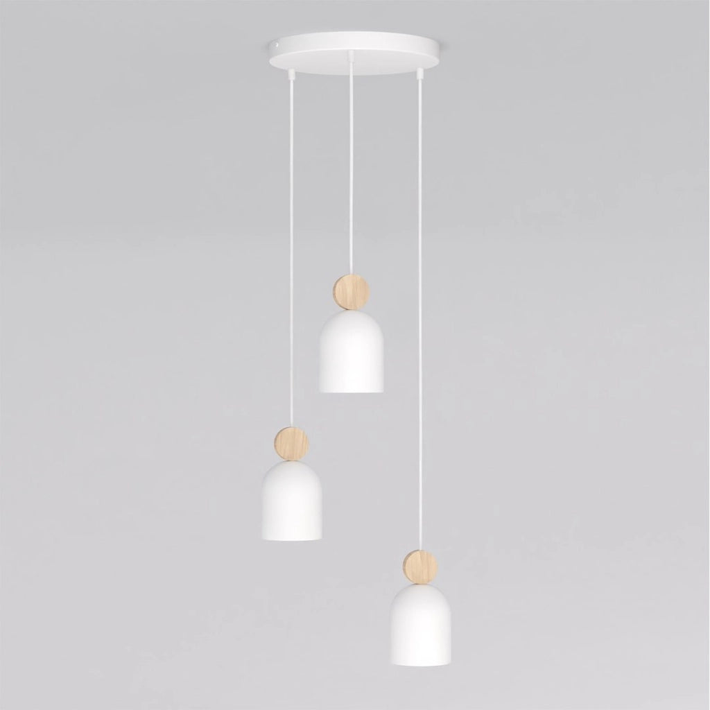 Lampada a sospensione MESI in acciaio bianco opaco e legno