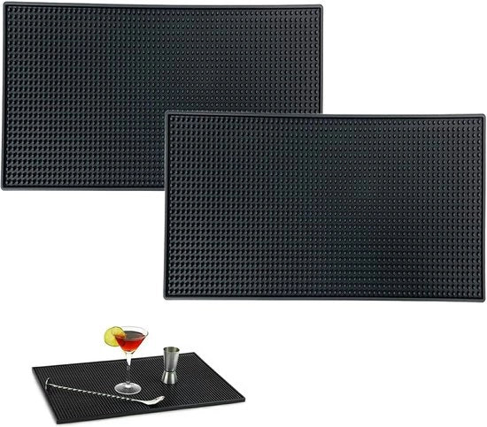 Mat per Cocktail - Antislip - 2 Pezzi - Adatto per Bar o Uso Casa - Utilizzato per Fissare Calici da Vino - Nero