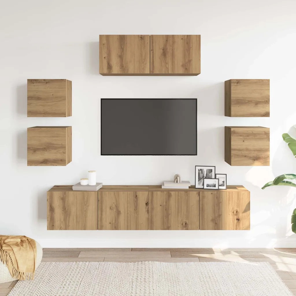 Set Mobile TV 7 pz-Credenza per TV Montato a Parete Rovere in Legno Multistrato 851260