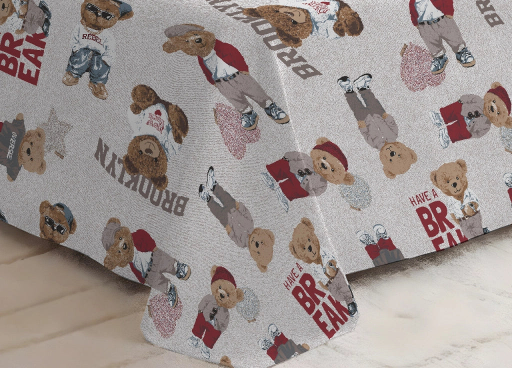 Copriletto Piquet Primavera Estate 100% Cotone Disegno Teddy - Singolo - Beige