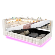Letto Contenitore Letto Singolo 90x200 cm con USB; Type-C; LED e Mensole Beige