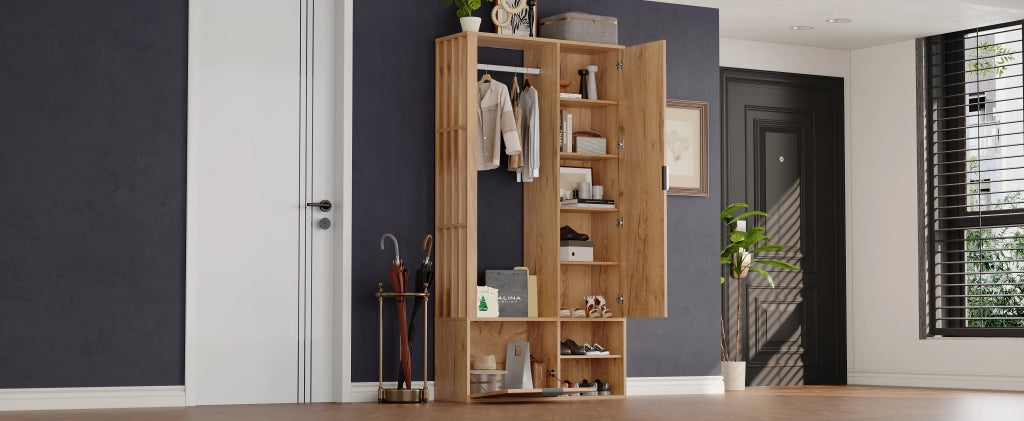 Mobile Ingresso con Specchio Guardaroba in Legno Naturale 100 cm