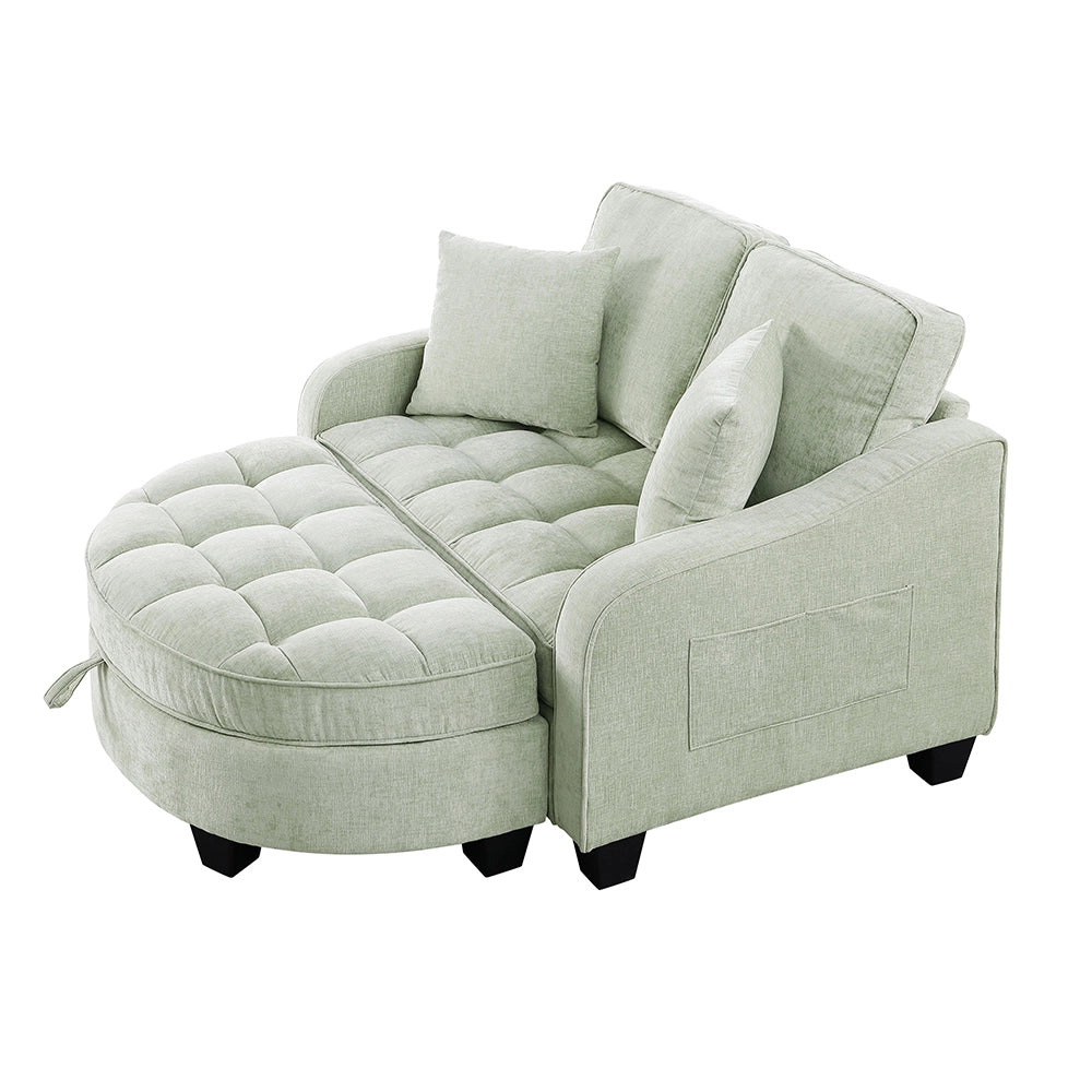 Divano multifunzione 2 in 1 - Xylo - Con pouf, legno eucalipto, ciano