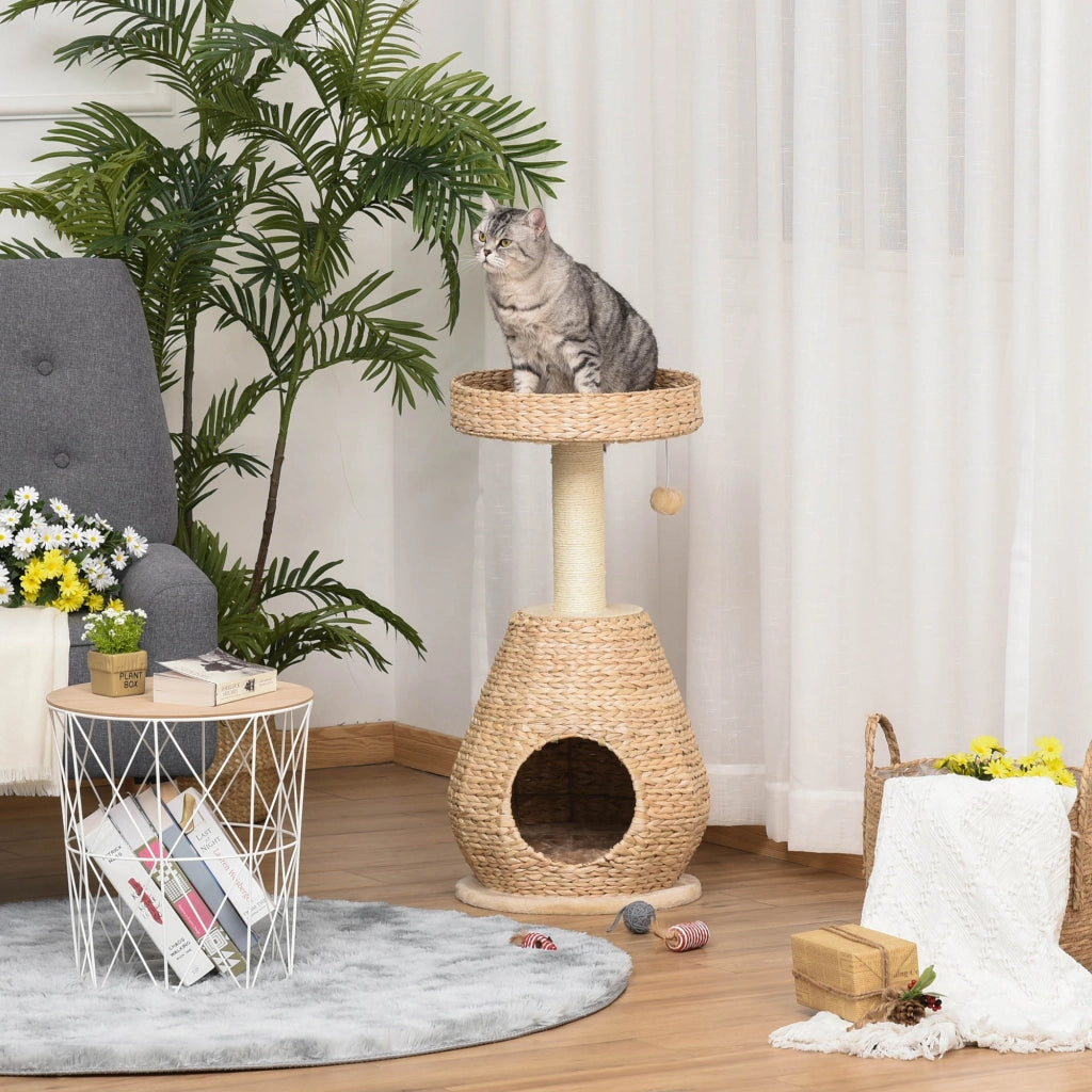 Albero tiragraffi per gatti con tana e giocattolo ¨C zephmum ¨C giallo 82.5 cm
