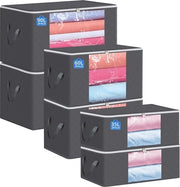 Set di contenitori di stoccaggio da 6 - Grande contenitore per abbigliamento con coperchio - Cassetti di stoccaggio flessibili per coperte, abbigliamento e altro - Disponibili in 35L, 60L e 90L