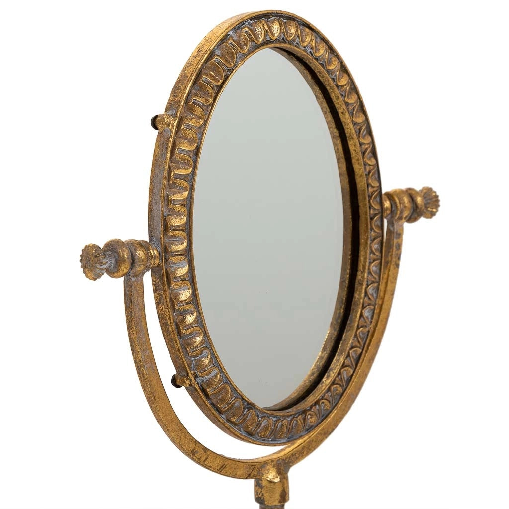 Specchio cosmetico in resina con supporto dorato 17x9,5x30,5h