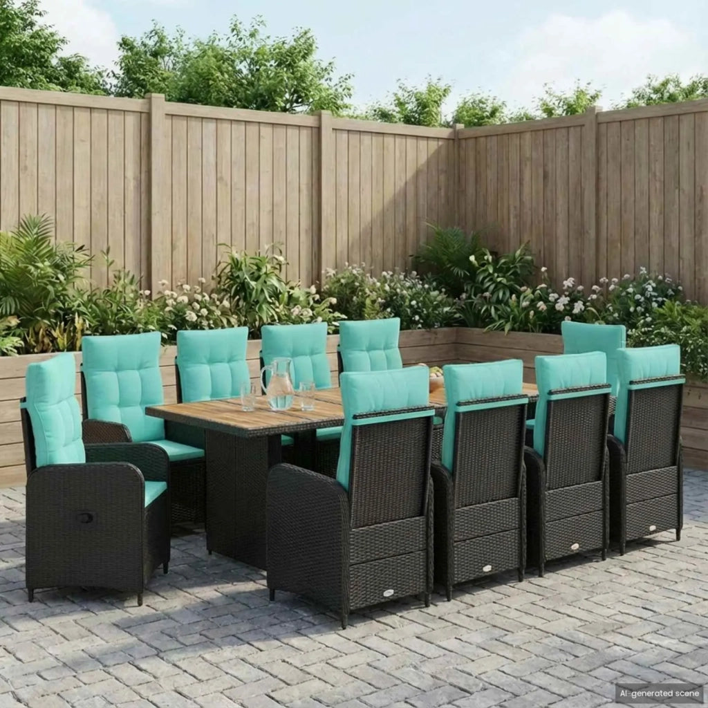 Set da pranzo per esterni 11 pz Nero e Turchese polyrattan 3422378