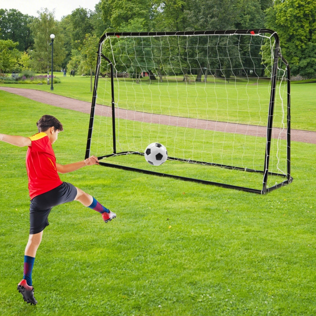Set di reti da calcio per bambini ribalta e porta da calcio, Set di rete di rimbalzo con struttura in metallo Nero-Ricreazione outdoor