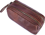 Set di bagno per uomini - Accessori di pelle per viaggio, set di rasatura e doppi, organizzatore compatto per la cura del corpo - Marrone