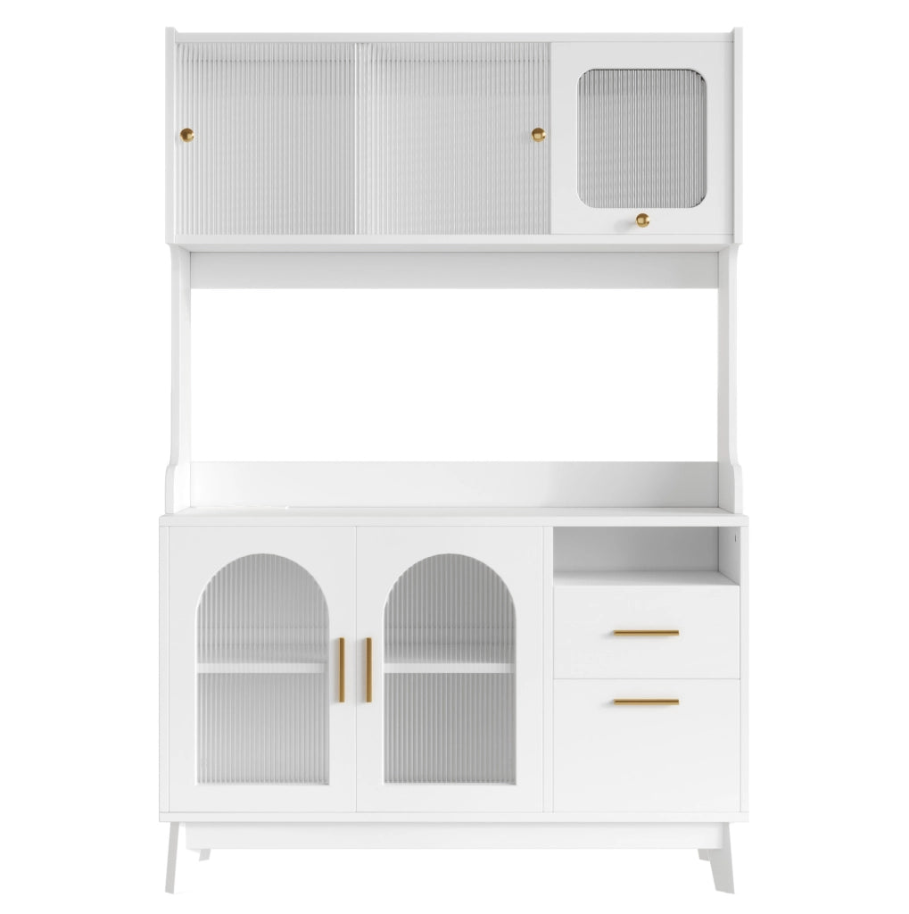 Credenza alta 120x40x178 cm bianca in truciolare, contenitore e USB