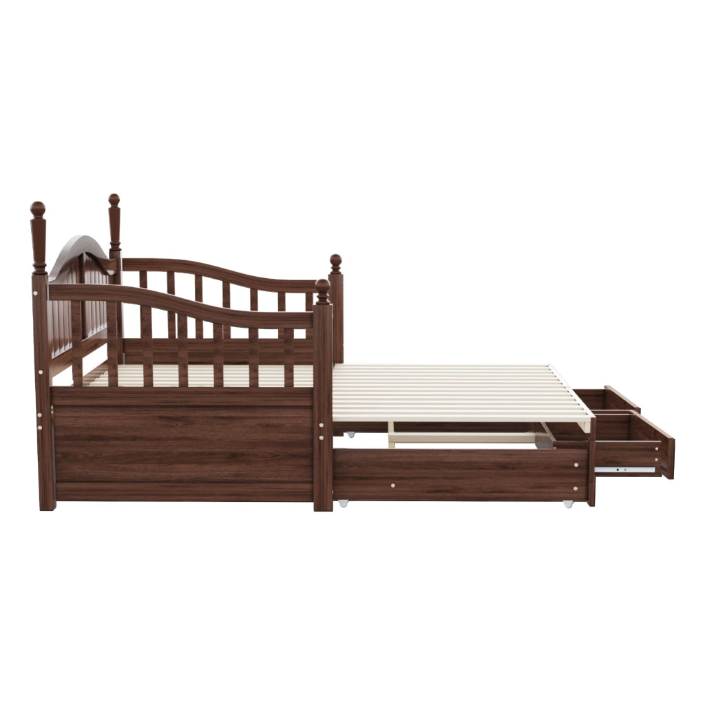 DESMIU Litto a scomparsa 90 × 190 cm 2 posti con 2 cassetti, senza materasso, in legno, noce naturale