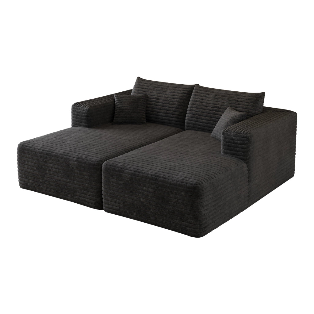 Divano modulare chaise longue senza montaggio salvaspazio per soggiorno e camera in velluto a coste nero