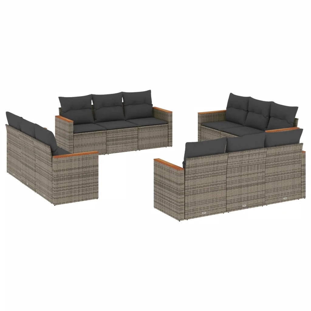 Set Divani da Giardino 12 pz con Cuscini Grigio in Polyrattan 3258238
