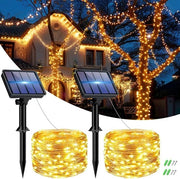 Decorazione esterna a luce solare - resistente alle intemperie - 60 led - 8 modalità - filo in rame - decorazione per giardino - IP65 impermeabile all'acqua - illuminazione per festa - caldo bianco - Natale