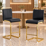 Set di 2 sgabelli da bar in PU nero con gambe dorate