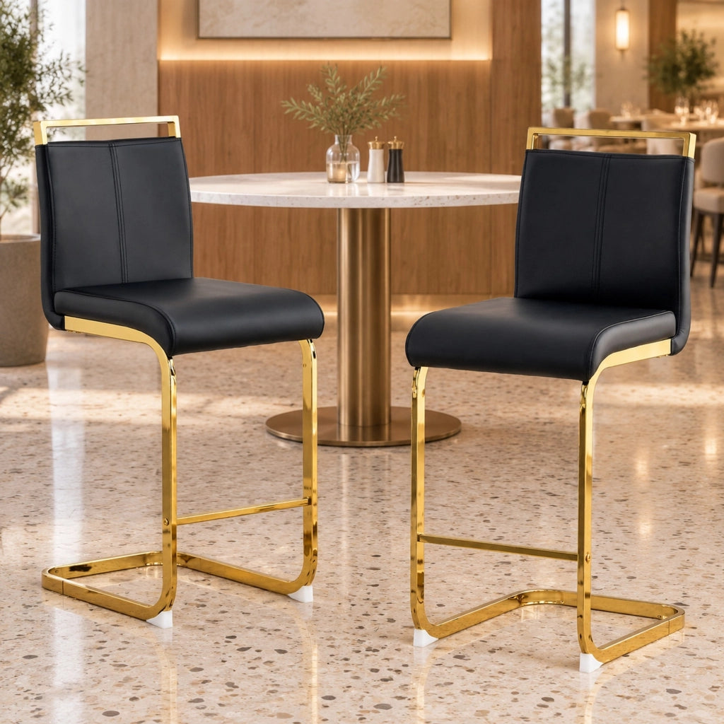 Set di 2 sgabelli da bar in PU nero con gambe dorate