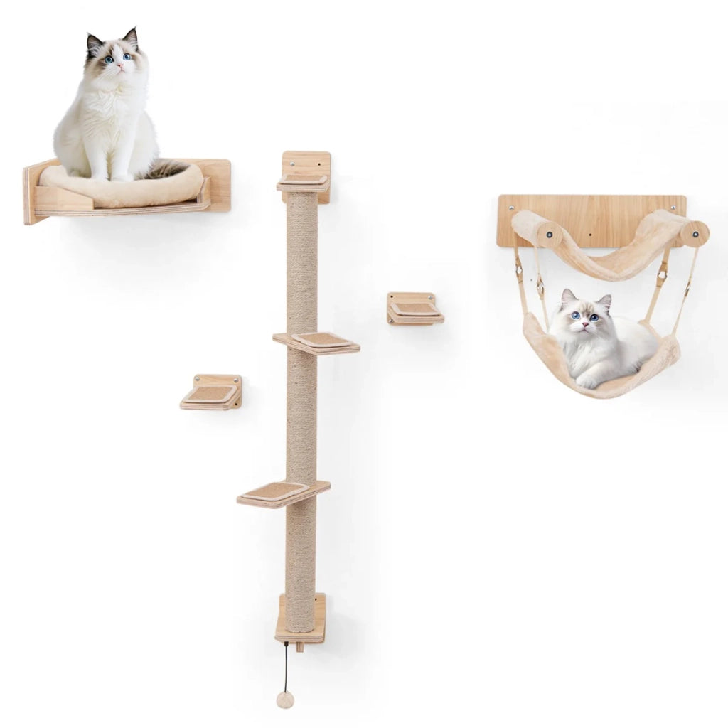 Set di 5 mensole da parete per gatti 50 x 30 x 34 cm design moderno con comode amache e tiragraffi in compensato naturale 20_0014817