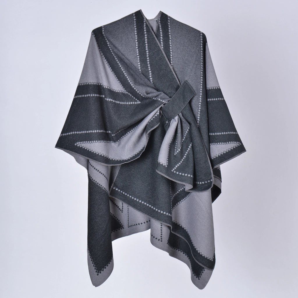 Sciarpa con lacci di nuovo stile, elegante mantello in cashmere spesso con spacco