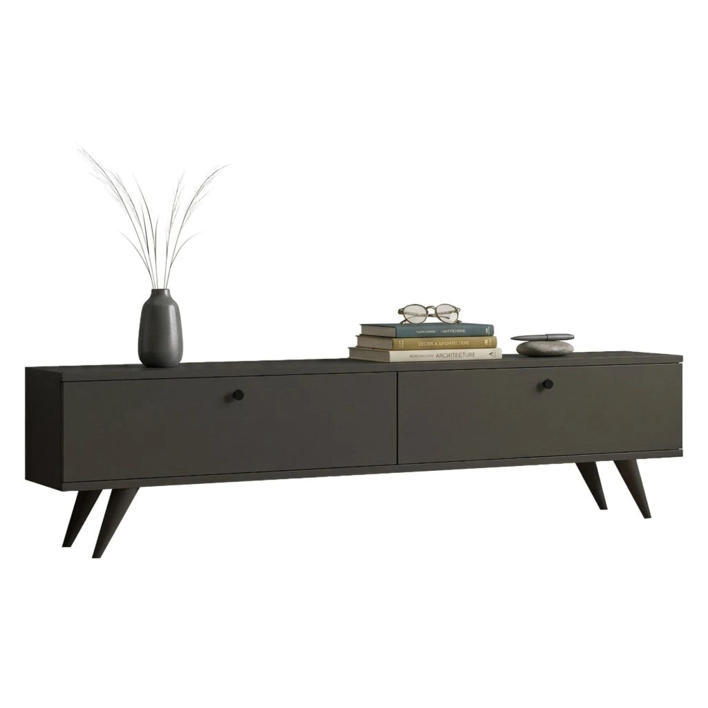 Atestino, Mobile Porta tv 2 Vani, 160x25x40h cm Nero Antracite