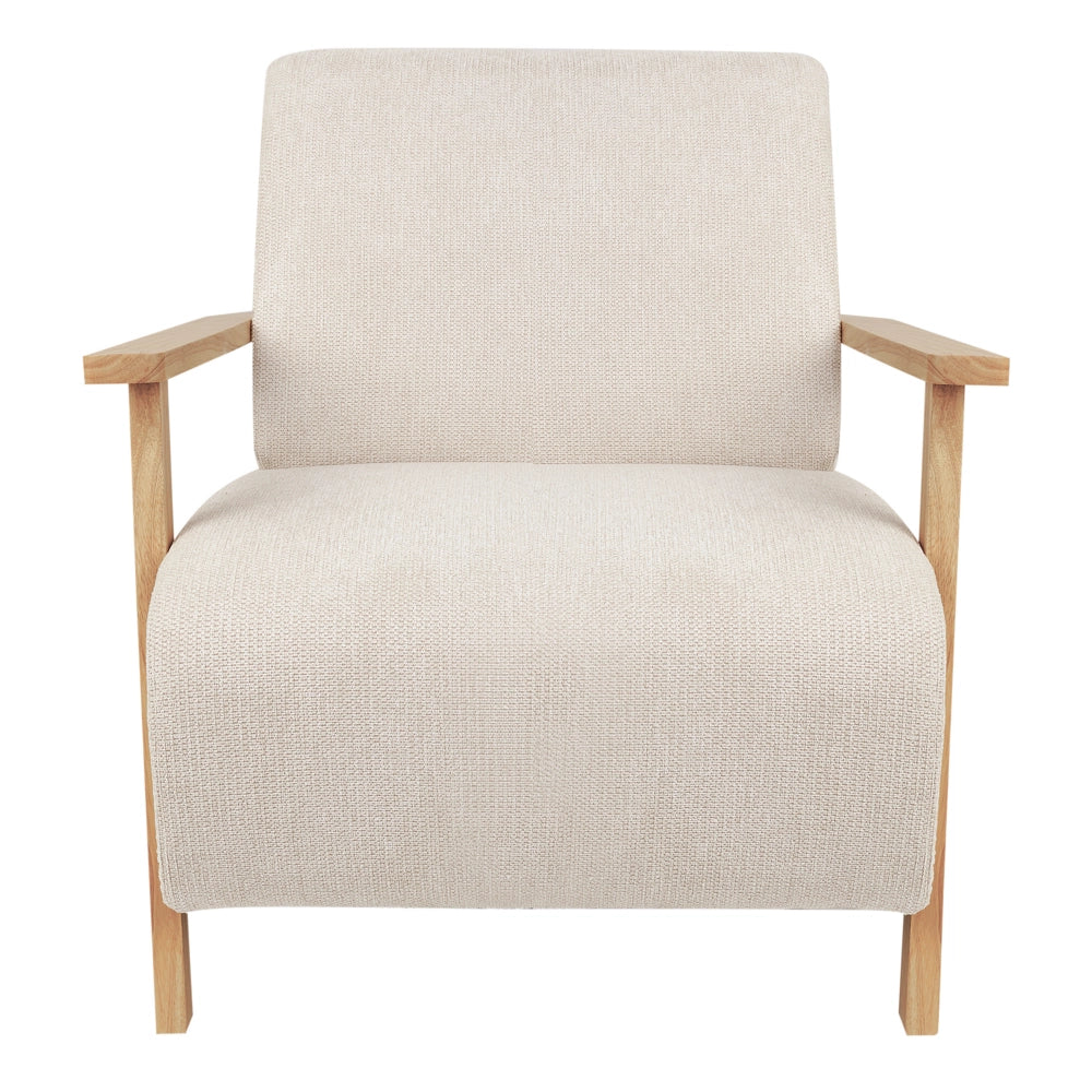 Poltrona Beige Tessuto Gambe in legno con braccioli Soggiorno moderno minimalista